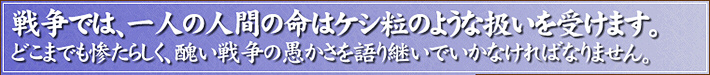 ”戦争では、一人の人間の命はケシ粒のような扱いを受けます。どこまでも惨たらしく、醜い戦争の愚かさを語り継いでいかなければなりません。