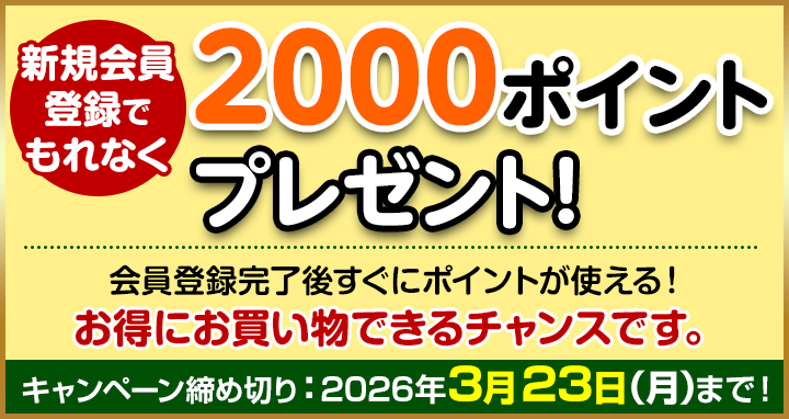 新規会員登録でもれなくすぐに使える2000ポイントプレゼント！
