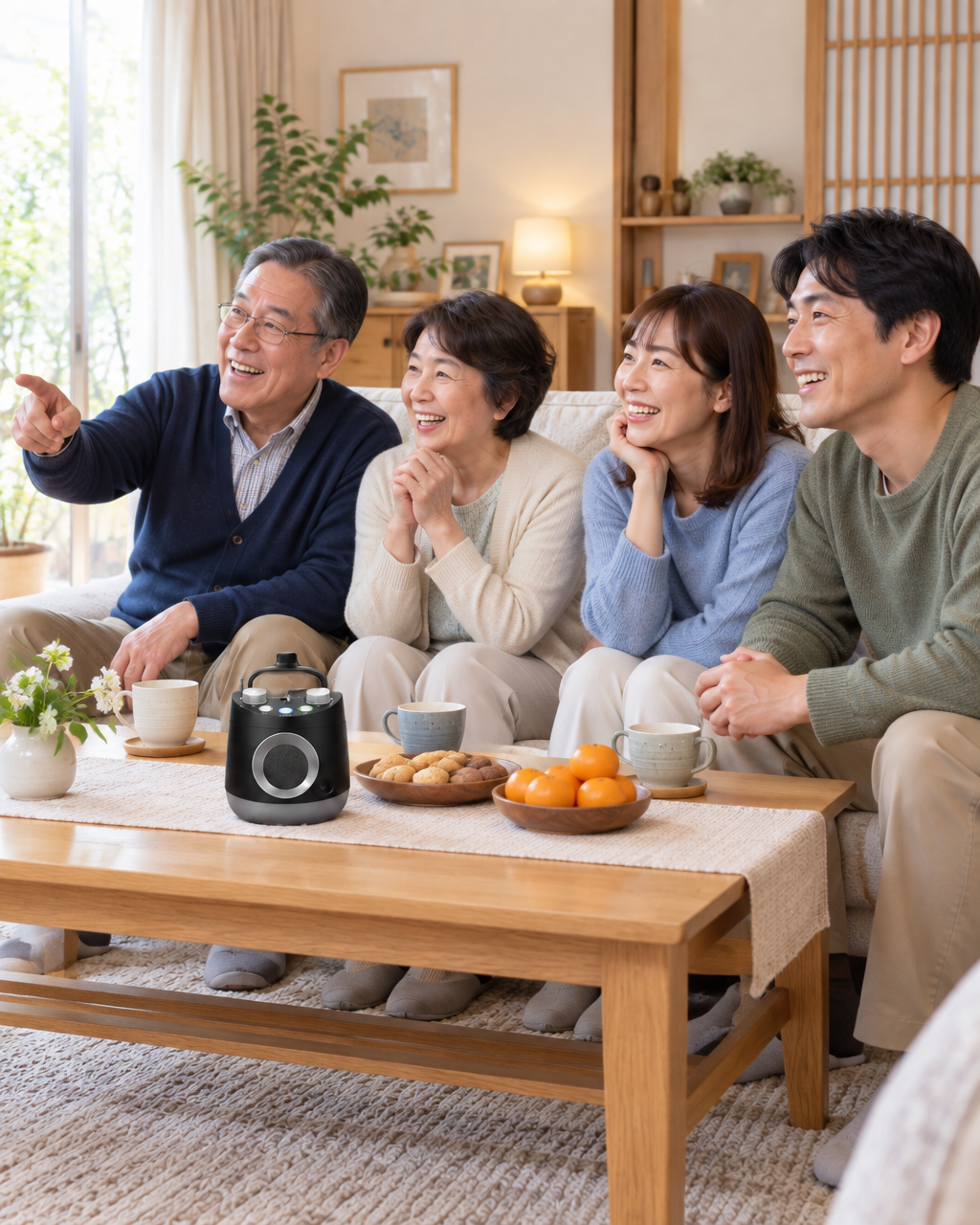 家族全員でテレビを楽しむリビングとテレビーノ