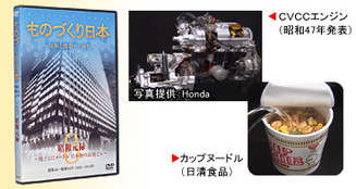 CVCCエンジン（昭和47年発表、写真提供：Honda）、カップヌードル（日清食品）